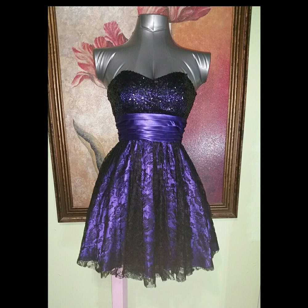 Purple with black lace dress
